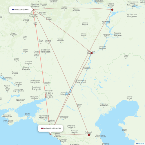 UTair flights between Adler/Sochi and Moscow
