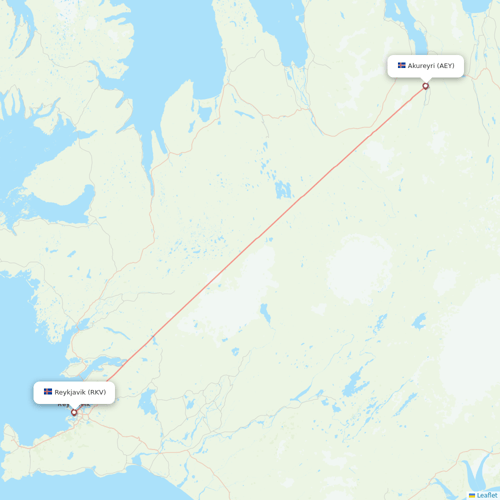 Icelandair flights between Akureyri and Reykjavik
