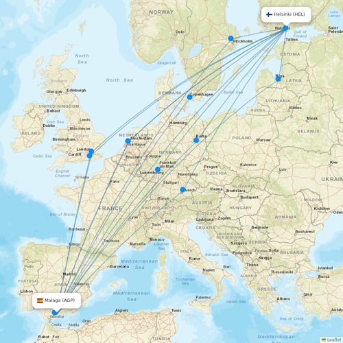 Norwegian Air Intl flights between Malaga and Helsinki