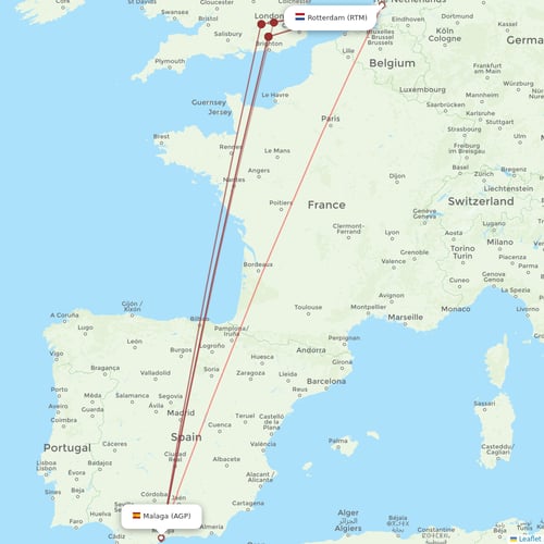 Transavia flights between Malaga and Rotterdam
