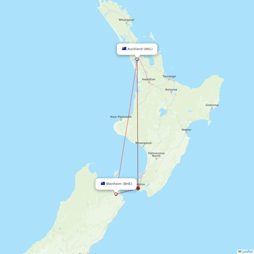 Air New Zealand flights between Auckland and Blenheim