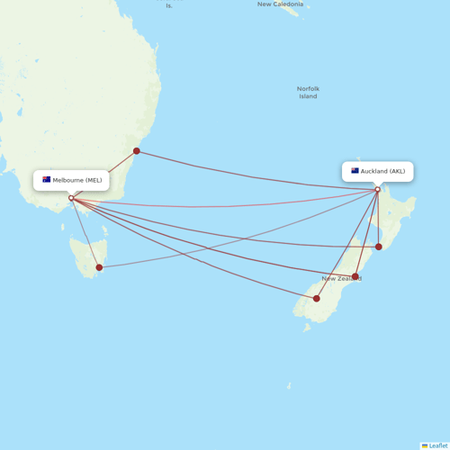 Qantas flights between Auckland and Melbourne