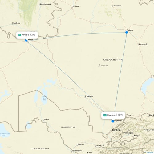 SCAT Airlines flights between Aktobe and Shymkent