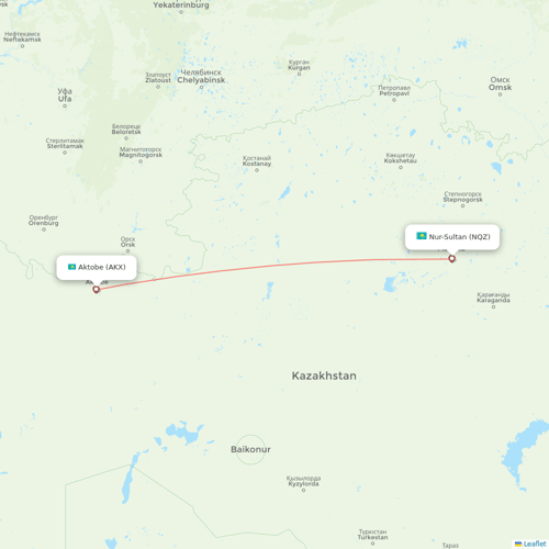 SCAT Airlines flights between Aktobe and Astana