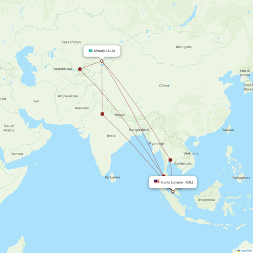 AirAsia X flights between Almaty and Kuala Lumpur