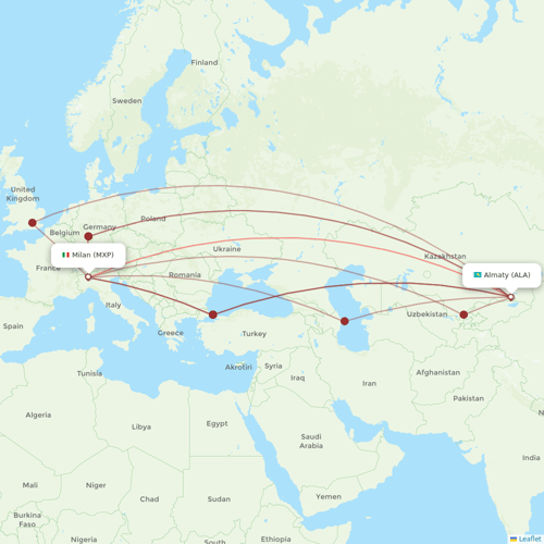 Neos flights between Almaty and Milan