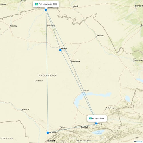 SCAT Airlines flights between Almaty and Petropavlovsk