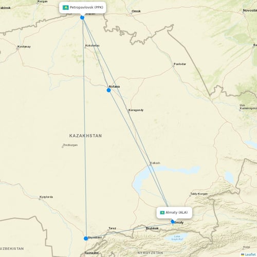 SCAT Airlines flights between Almaty and Petropavlovsk