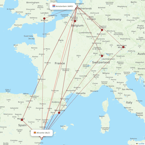 Transavia flights between Alicante and Amsterdam