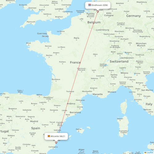 Transavia flights between Alicante and Eindhoven