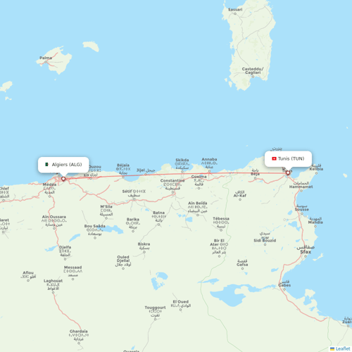 Tunisair flights between Algiers and Tunis
