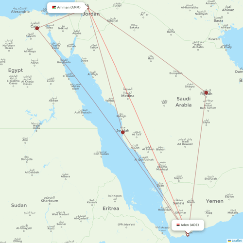 Yemenia flights between Amman and Aden