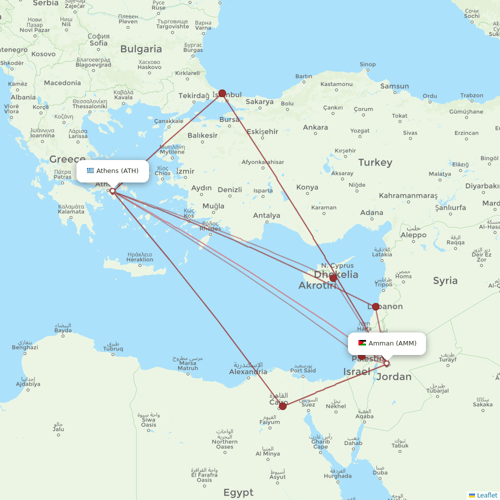 Royal Jordanian flights between Amman and Athens