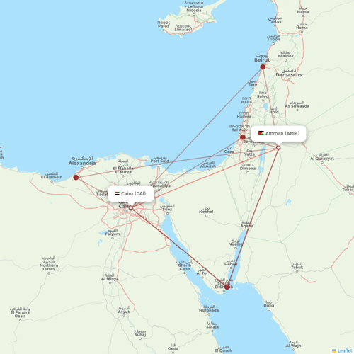 Royal Jordanian flights between Amman and Cairo