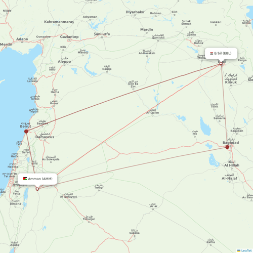 Royal Jordanian flights between Amman and Erbil