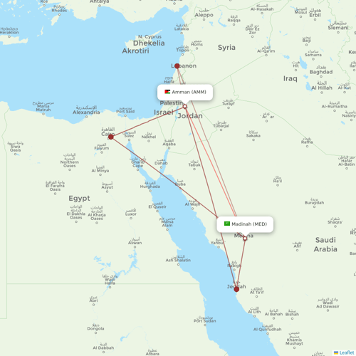 Royal Jordanian flights between Amman and Madinah