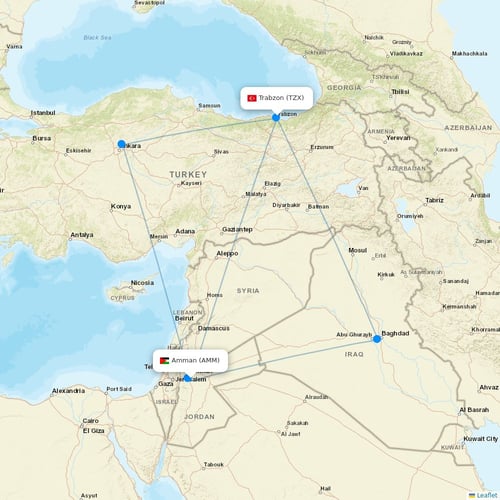 Jordan Aviation flights between Amman and Trabzon