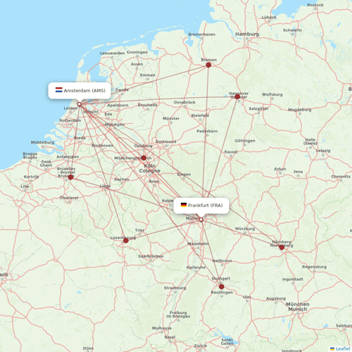 KLM flights between Amsterdam and Frankfurt