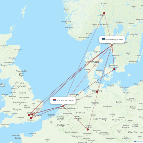 KLM flights between Amsterdam and Gothenburg