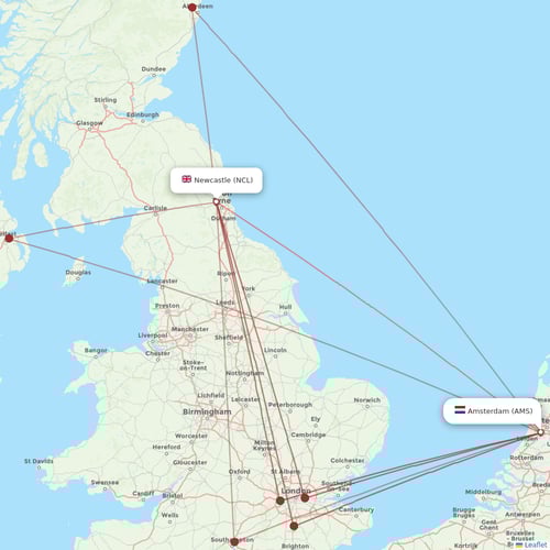 KLM flights between Amsterdam and Newcastle