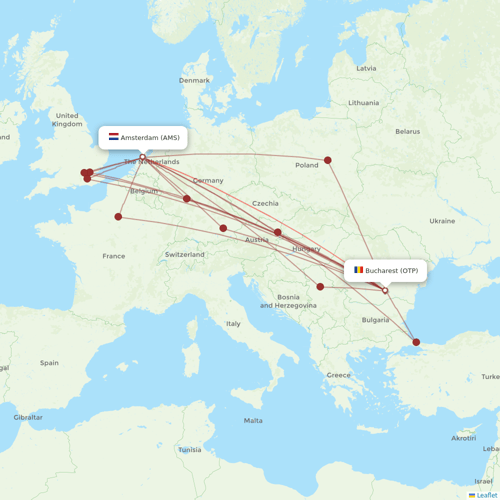 TAROM flights between Amsterdam and Bucharest