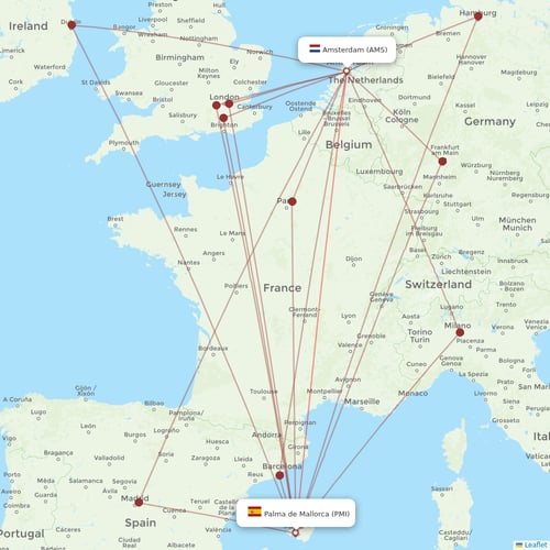 Transavia flights between Amsterdam and Palma de Mallorca