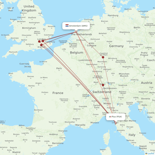 Transavia flights between Amsterdam and Pisa