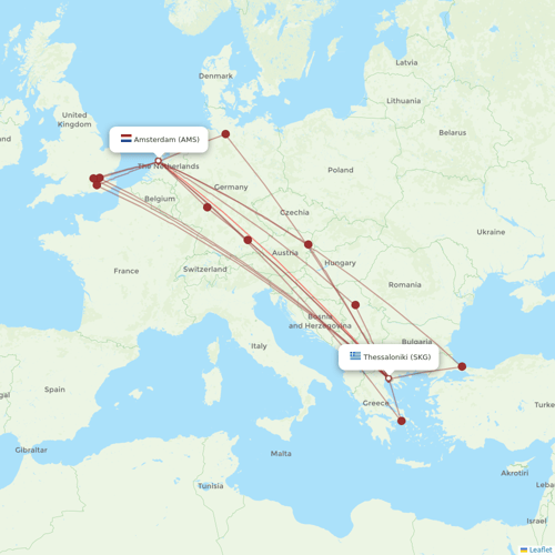 Transavia flights between Amsterdam and Thessaloniki