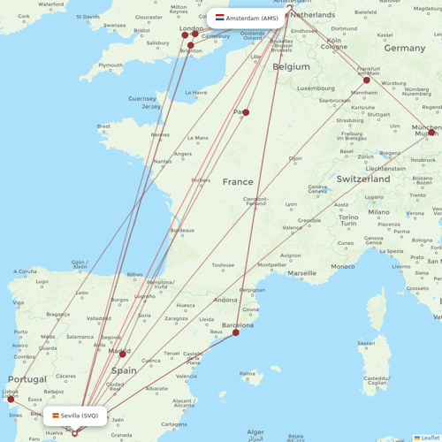 Transavia flights between Amsterdam and Sevilla