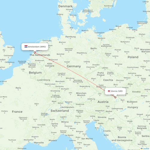 Austrian flights between Amsterdam and Vienna