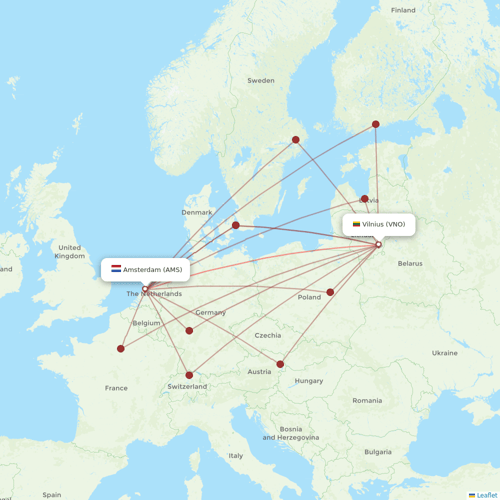 Air Baltic flights between Amsterdam and Vilnius
