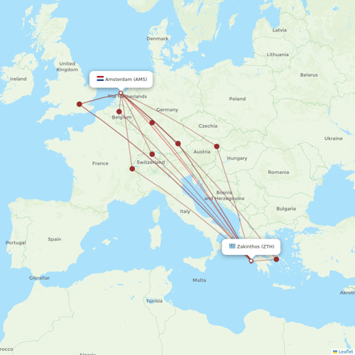 Transavia flights between Amsterdam and Zakinthos