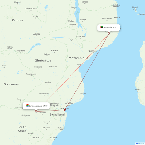 LAM flights between Nampula and Johannesburg