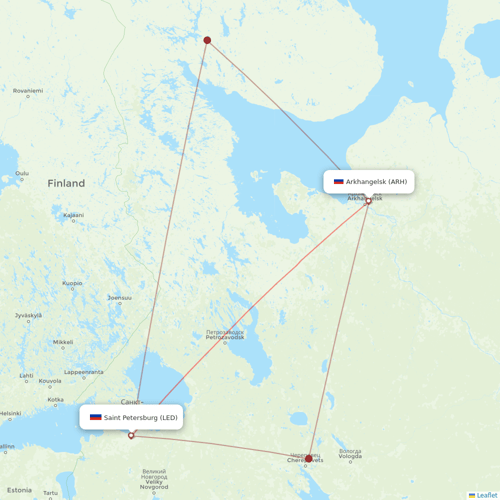Nordavia Regional Airlines flights between Arkhangelsk and Saint Petersburg
