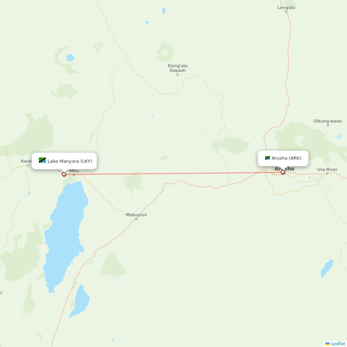Auric Air flights between Arusha and Lake Manyara