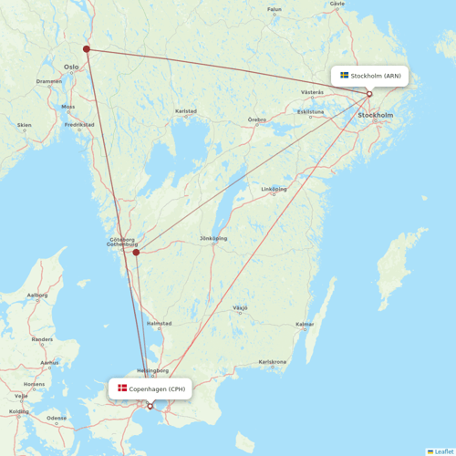 Scandinavian Airlines flights between Stockholm and Copenhagen
