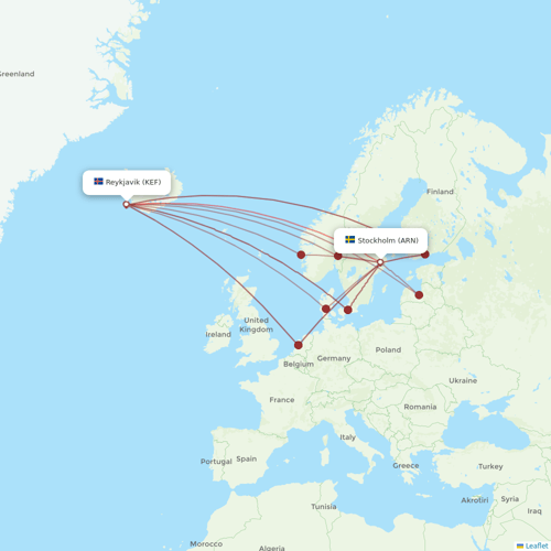 Icelandair flights between Stockholm and Reykjavik