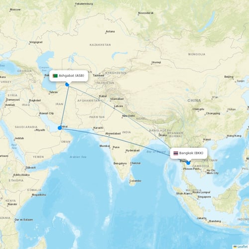 Turkmenistan Airlines flights between Ashgabat and Bangkok