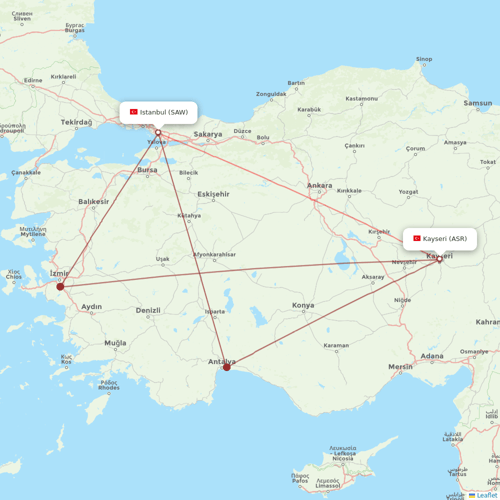 Pegasus flights between Kayseri and Istanbul