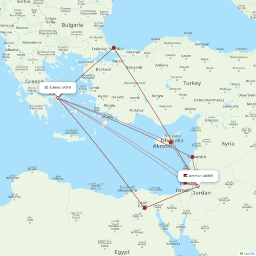 Royal Jordanian flights between Athens and Amman