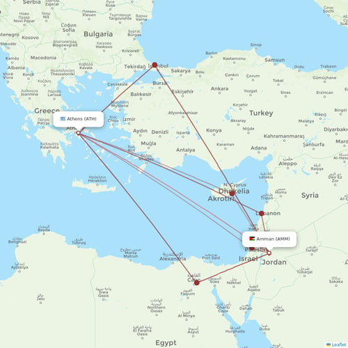 Royal Jordanian airline routes (RJ) 2024, map - Flight Routes