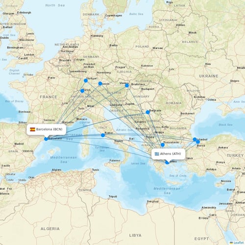 Aegean Airlines flights between Athens and Barcelona