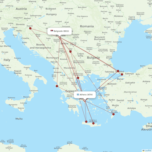 Air Serbia flights between Athens and Belgrade