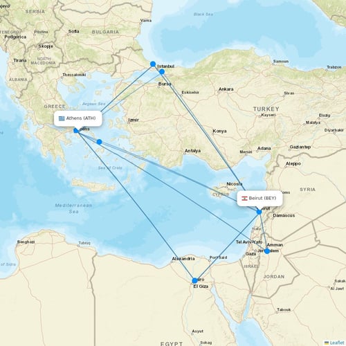 Middle East Airlines flights between Athens and Beirut