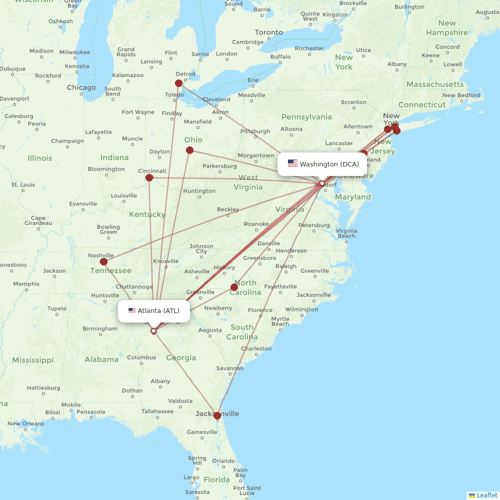 Delta Air Lines flights between Atlanta and Washington