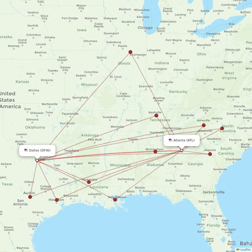 Delta Air Lines flights between Atlanta and Dallas