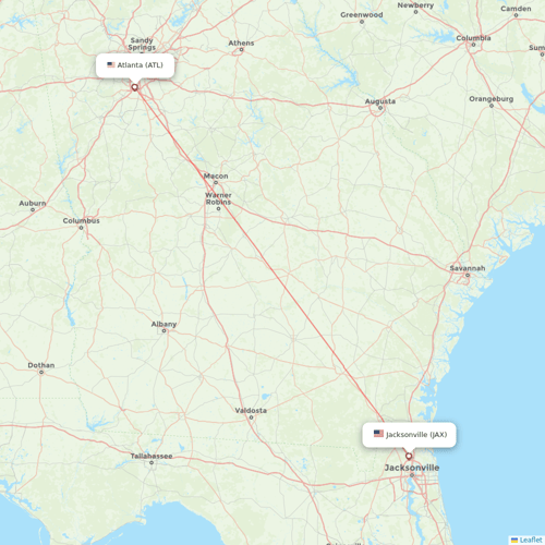 Delta Air Lines flights between Atlanta and Jacksonville