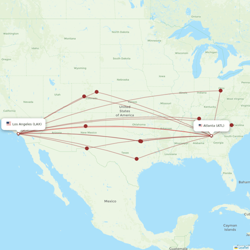 Delta Air Lines flights between Atlanta and Los Angeles