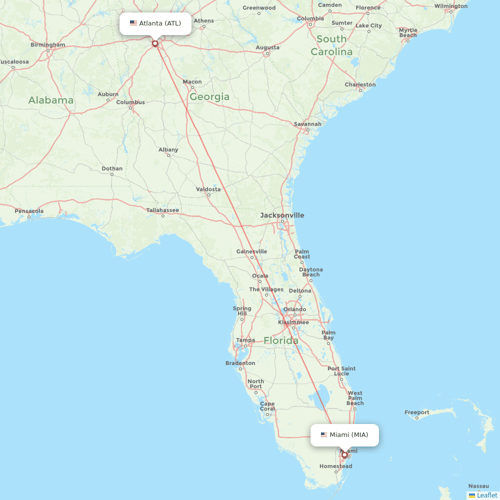 Delta Air Lines flights between Atlanta and Miami