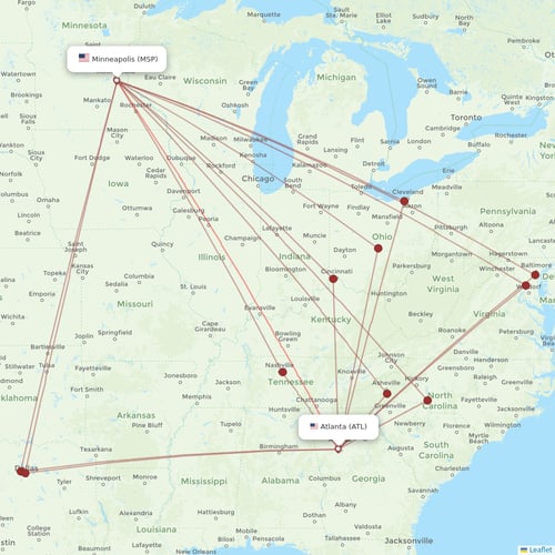 Delta Air Lines flights between Atlanta and Minneapolis